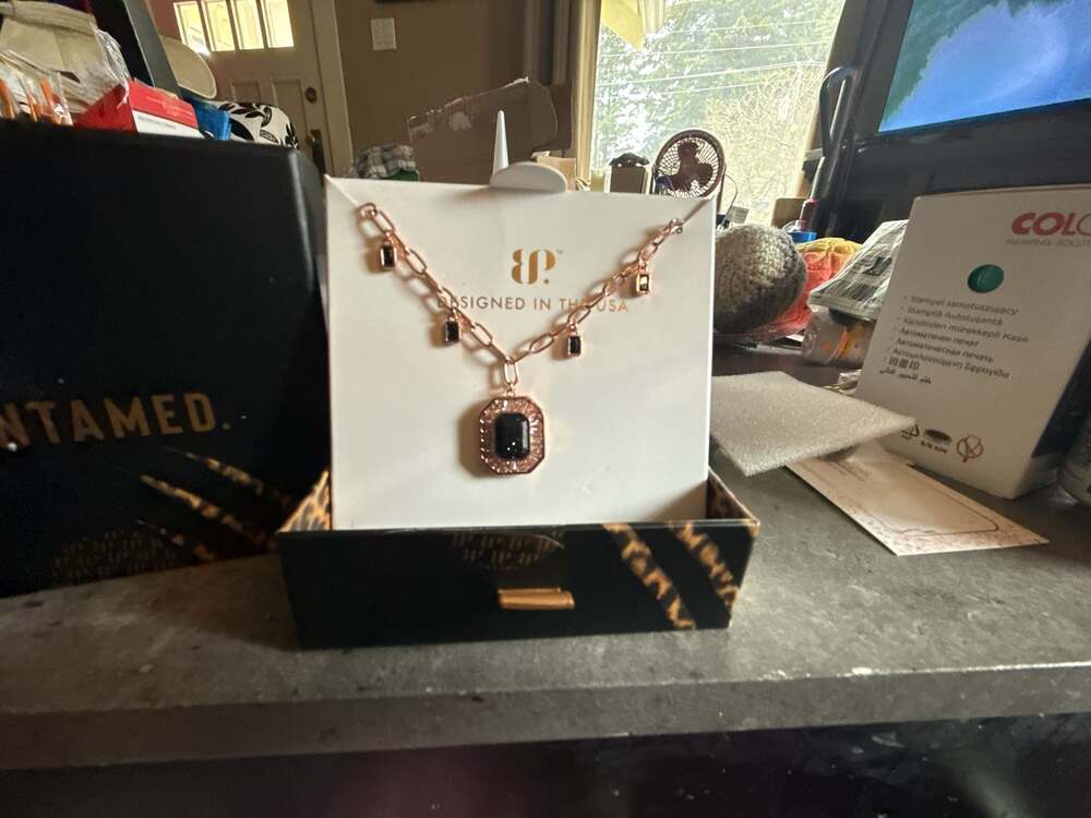 BP Pulse Between Strikes Rose Gold Plated Lab Created Onyx Sandstone Necklace